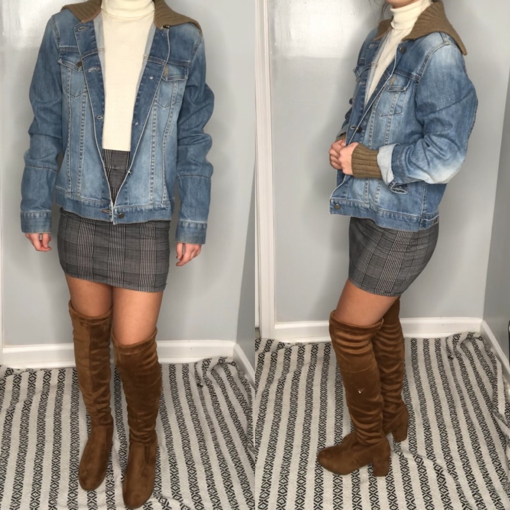Theory knit sweater full length Jean jacket L